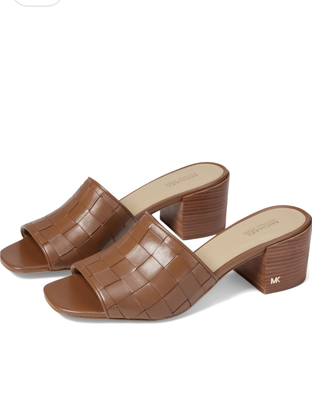 Michael Kors | Brown Woven Ingrid Leather Block Heel Mules | 7 - Picture 2 of 10